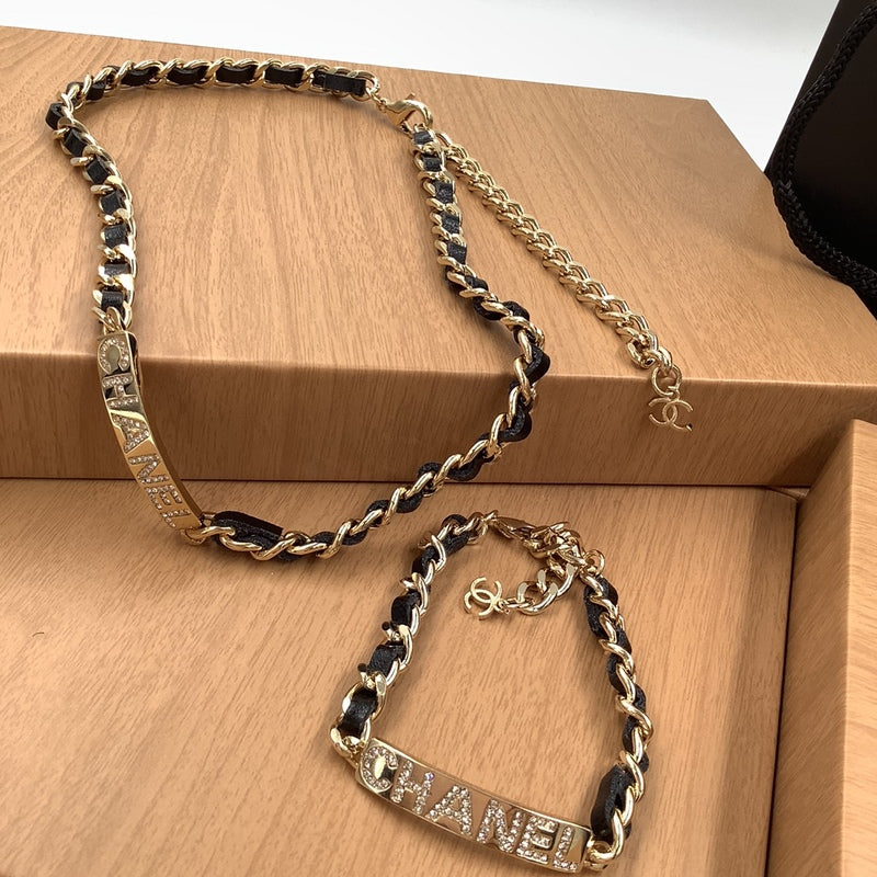 CHN40 Classic wear leather chain necklace and bracelet jewelry set