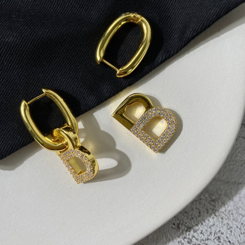 BUE1 B letter with diamond detachable earrings Jewelry