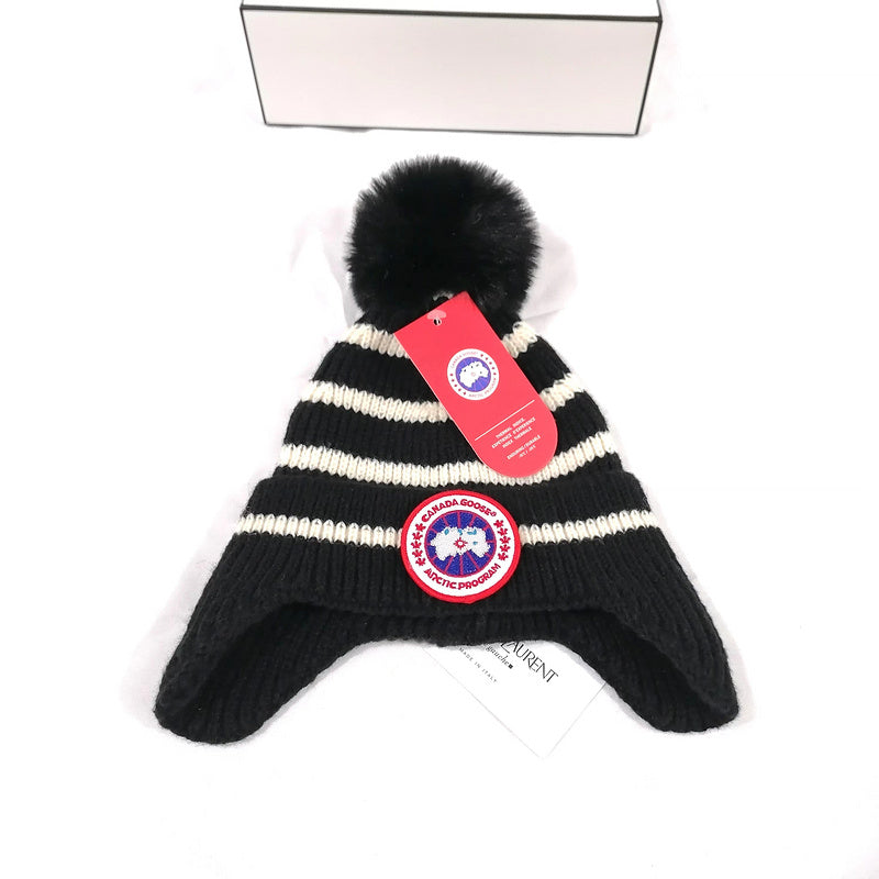 PKCH3 Children's 2-8 years old striped knitted hat with ear protection