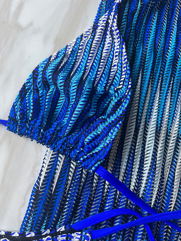 PH2402 Knit bikini pants three-piece bikini striped swimsuit