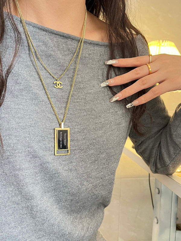 X012 Women's titanium steel double black square necklace jewelry