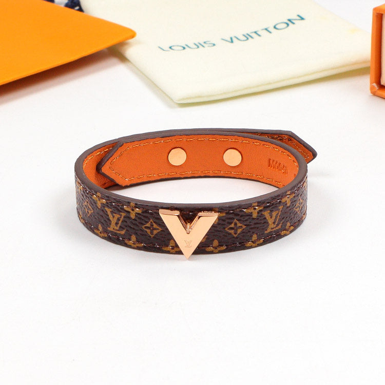 LVB83 flower leather letter Pendant Bracelet 316L steel women Jewelry