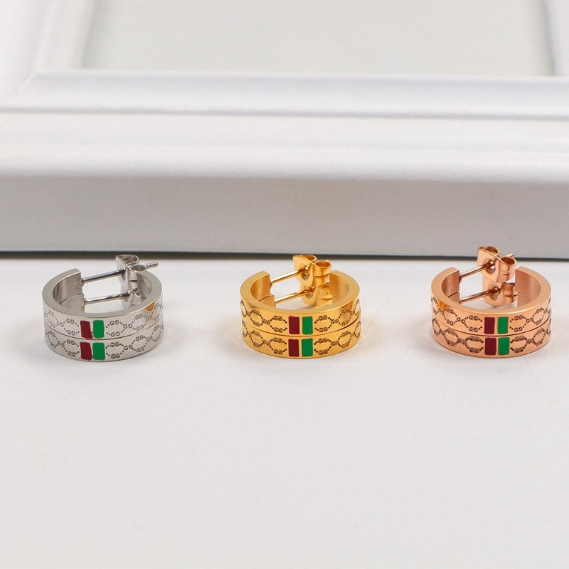 GE50 Half-circle letter titanium steel plated 18K rose gold women's color gold earrings Jewelry