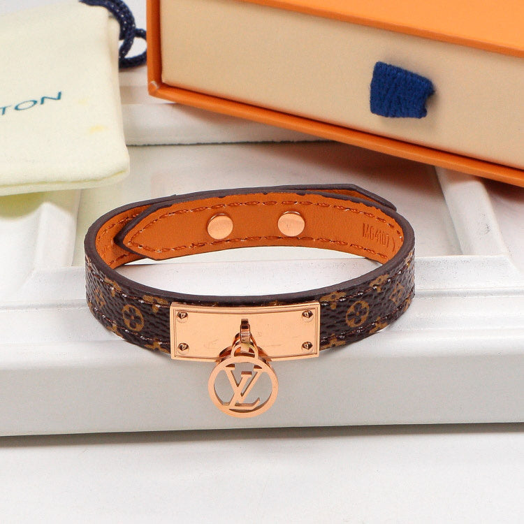 LVB82 flower leather letter Pendant Bracelet 316L steel women Jewelry