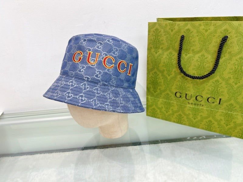 GUH79 New trendy fisherman's and fisherman's hats, blue with red embroidered hats