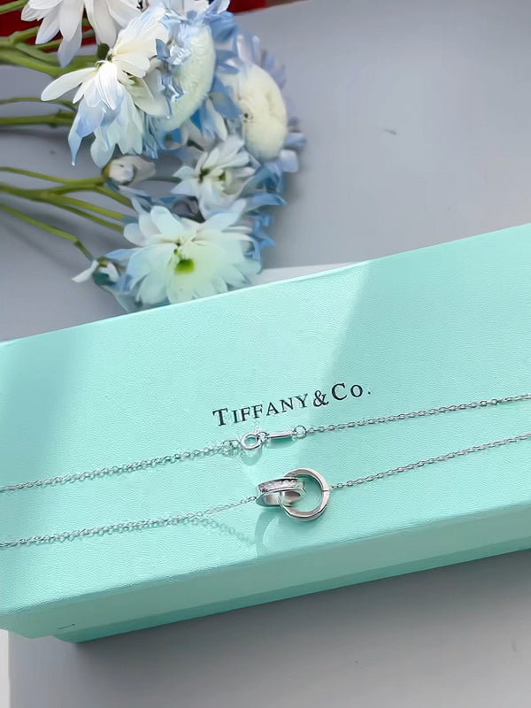 X642 Women's titanium steel buckle ring double ring necklace jewelry