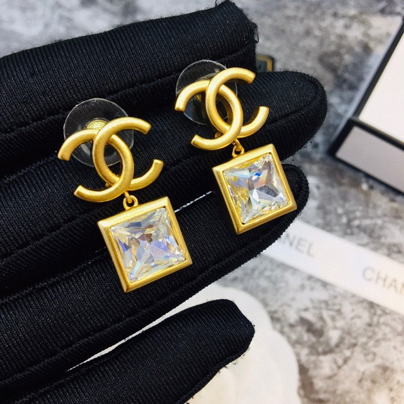 CHE32 Women's Square Diamond Metal Earrings Jewelry