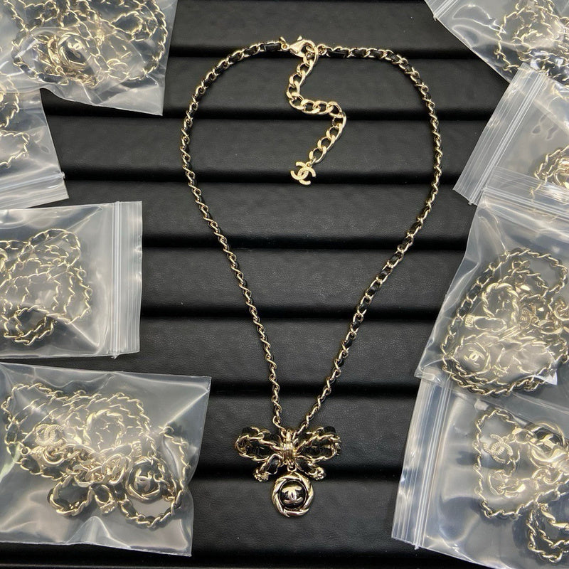 CHN91 New bow black gold lambskin necklace jewelry