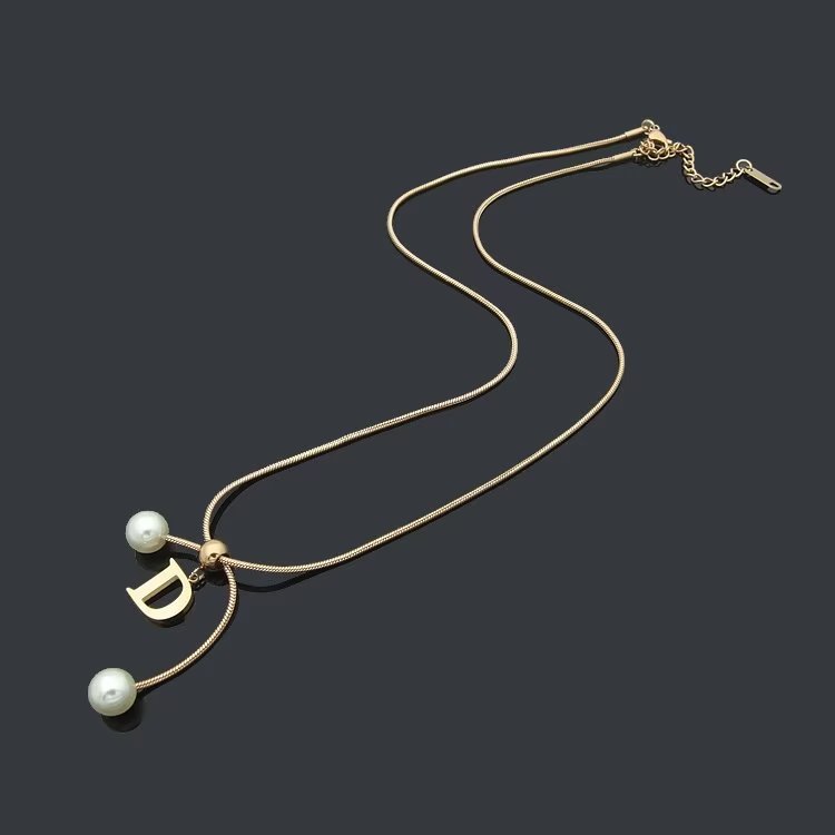 DN04 Letter Pearl Pendant Necklace Jewelry