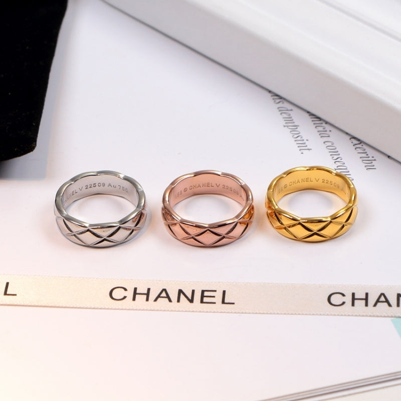 CHR18 Titanium steel diamond diamond check couple ring Jewelry