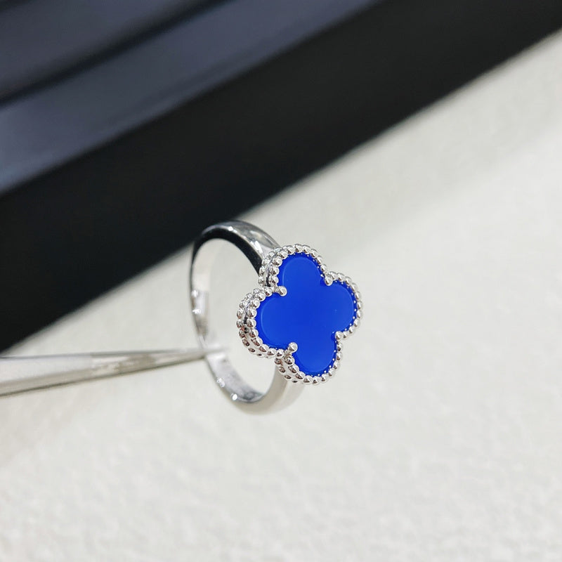 AVSR2 Blue chalcedony four-leaf clover ring jewelry
