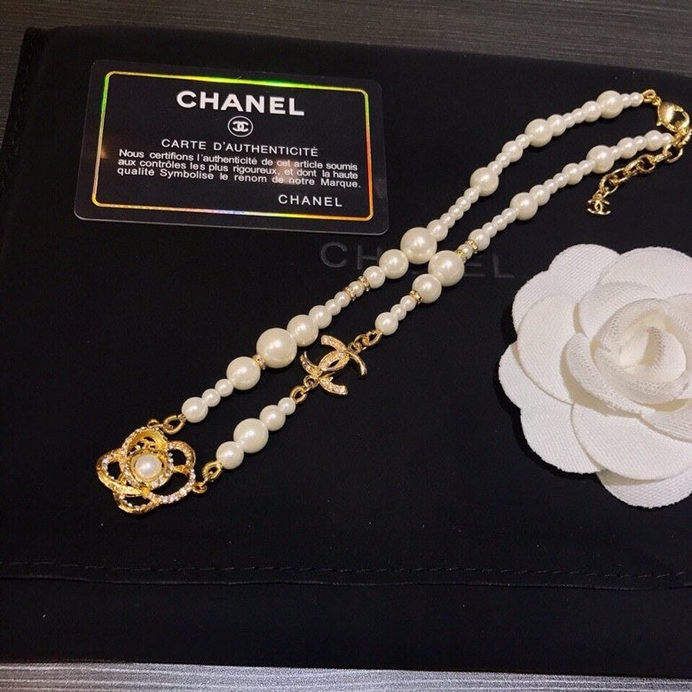 CHN79 Flower inlaid pearl necklace, sweet and fresh style Jewelry