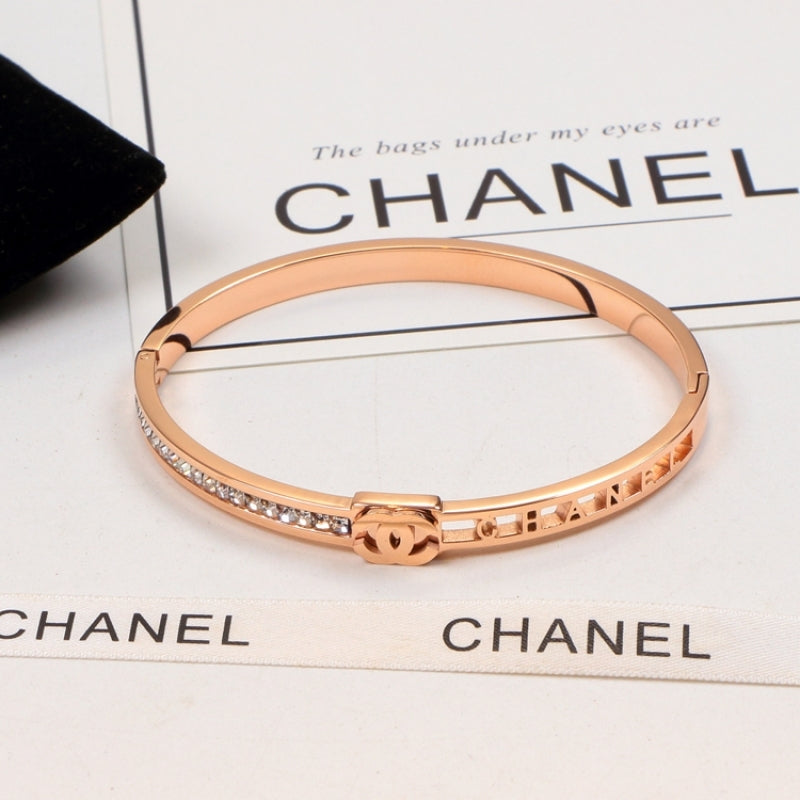 CHB55 18K Titanium Steel Bracelet with Hollow Letters and Diamonds Women's Bracelet Jewelry