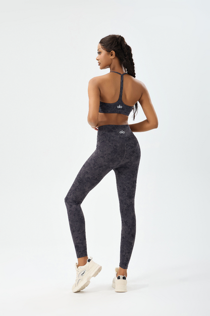 zalo5106   Women's Beautiful Back Top Bare Sensation Speed Drying Training Camouflage Pattern Yoga Clothing Set