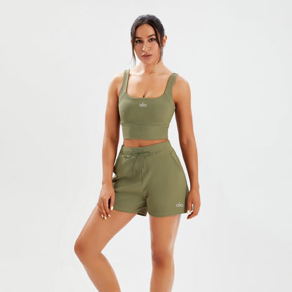 alo5109   Women's yoga lingerie high stretch sleeveless vest shorts casual suit clothing