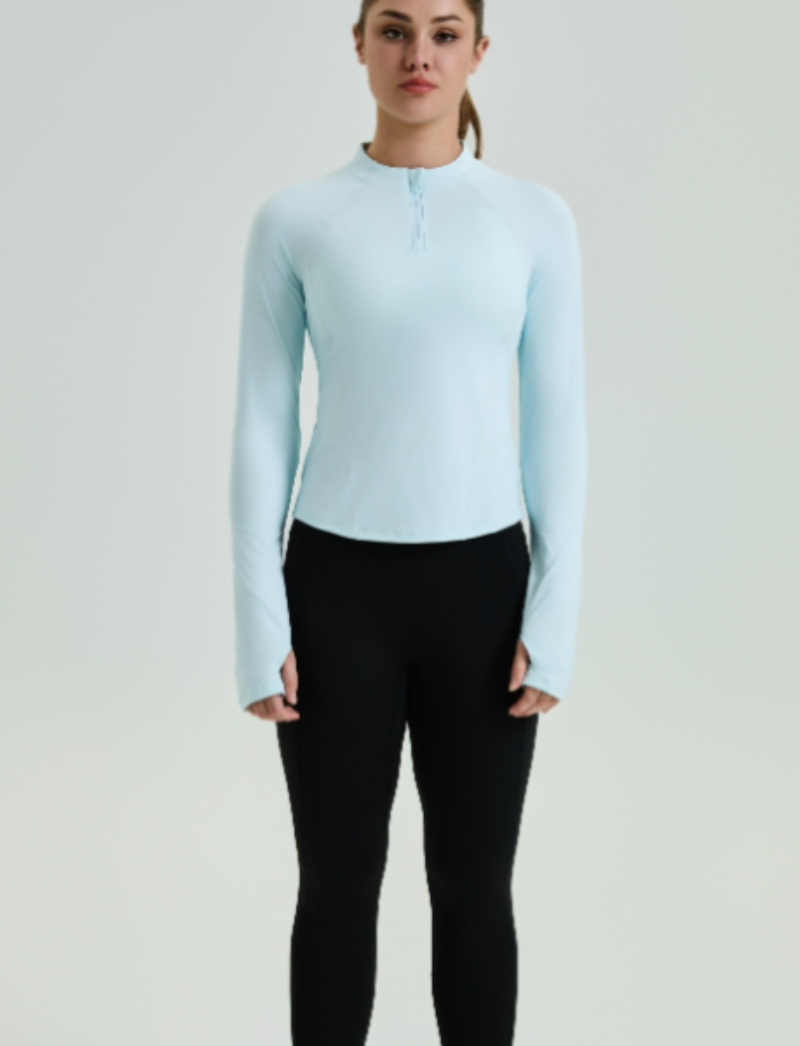 zalo805  Women's new semi zipper yoga long sleeved top with slim fit and waist cinching, slimming clothing