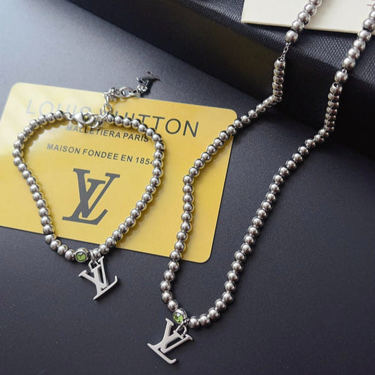 X661  Men's titanium steel bracelet necklace set jewelry