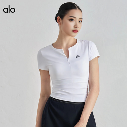 PALC29   Women's summer yoga short sleeved running sportswear half zip top clother