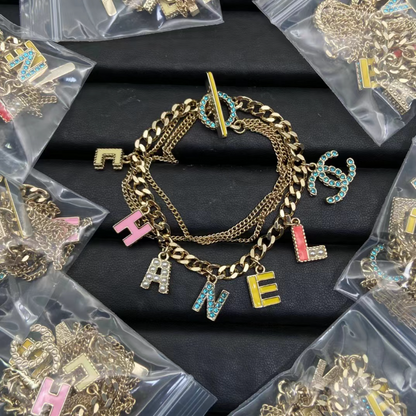 CHE80  Women's colored enamel letter earrings jewelry necklace bracelet