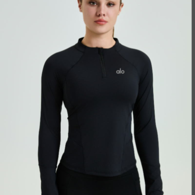 zalo805  Women's new semi zipper yoga long sleeved top with slim fit and waist cinching, slimming clothing