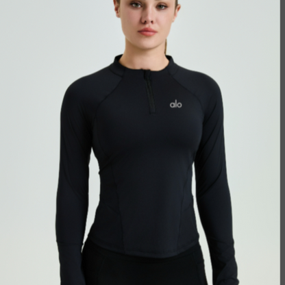 zalo805  Women's new semi zipper yoga long sleeved top with slim fit and waist cinching, slimming clothing