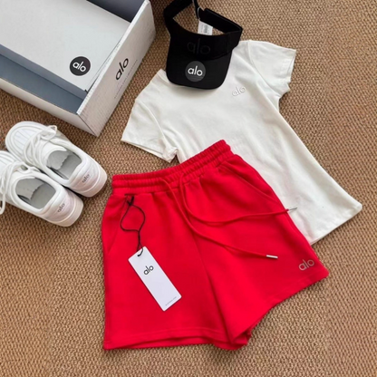 PALP5    Women's Summer Luxury Small Label Letter Elastic Waist Loose Wide Leg Sports Fitness Shorts