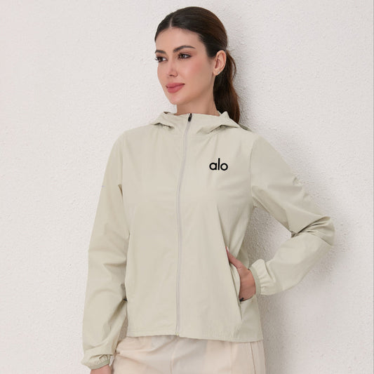 zalo314  Women's sports windbreaker, yoga running gym hooded zipper jacket, thin clothing