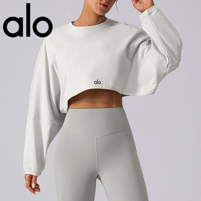 PALC25 Women’s sports sweatshirt, drop‑shoulder sleeves, loose long‑sleeve top clother