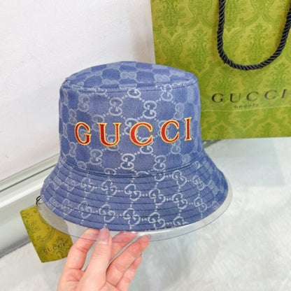 GUH79  New trendy fisherman's and fisherman's hats, blue with red embroidered hats