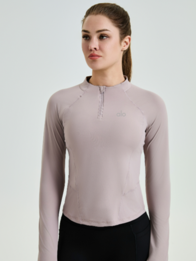 zalo805  Women's new semi zipper yoga long sleeved top with slim fit and waist cinching, slimming clothing