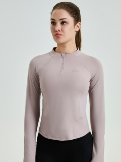zalo805  Women's new semi zipper yoga long sleeved top with slim fit and waist cinching, slimming clothing