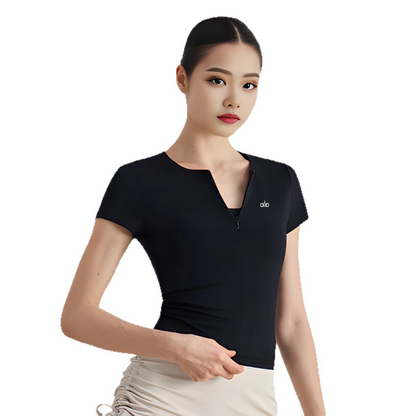 PALC29   Women's summer yoga short sleeved running sportswear half zip top clother