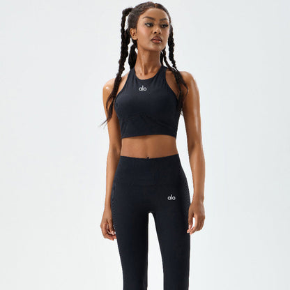 zalo5105   Women's high elastic thread running pants Pilates sports vest waist slimming yoga suit set