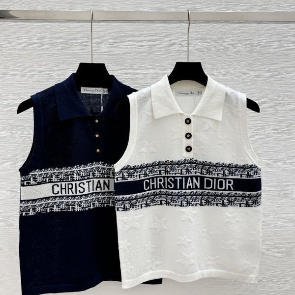 DIC114 Women's star letter lapel knitted vest clothing