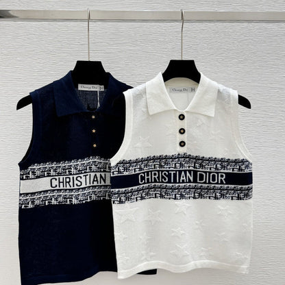 DIC114 Women's star letter lapel knitted vest clothing