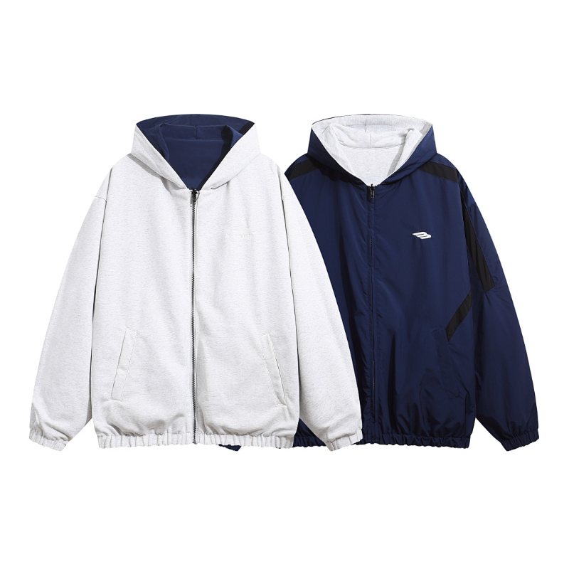 BAC105 New men's and women's autumn and winter double-sided hooded jackets, knitted hoodies, flower gray front and back assault jackets, windproof jackets, clothing