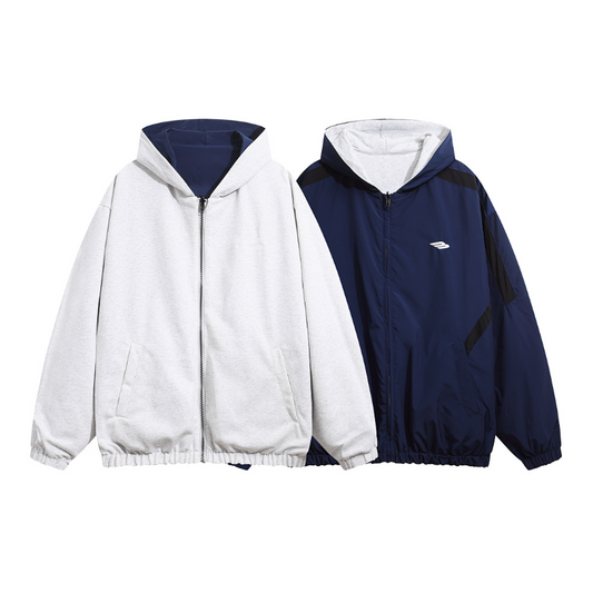 BAC105 New men's and women's autumn and winter double-sided hooded jackets, knitted hoodies, flower gray front and back assault jackets, windproof jackets, clothing