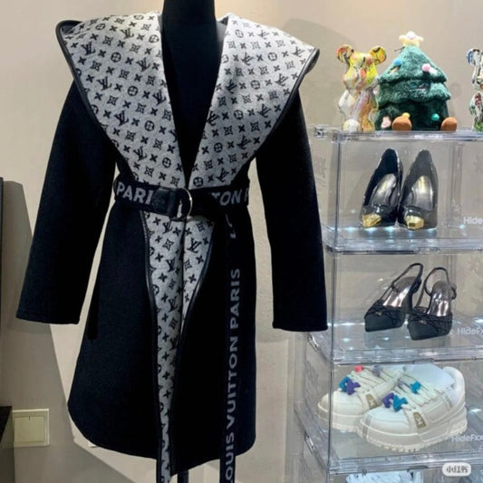 LVC036  New women's long neck jacket clothing made of leather and cashmere fabric Cothing