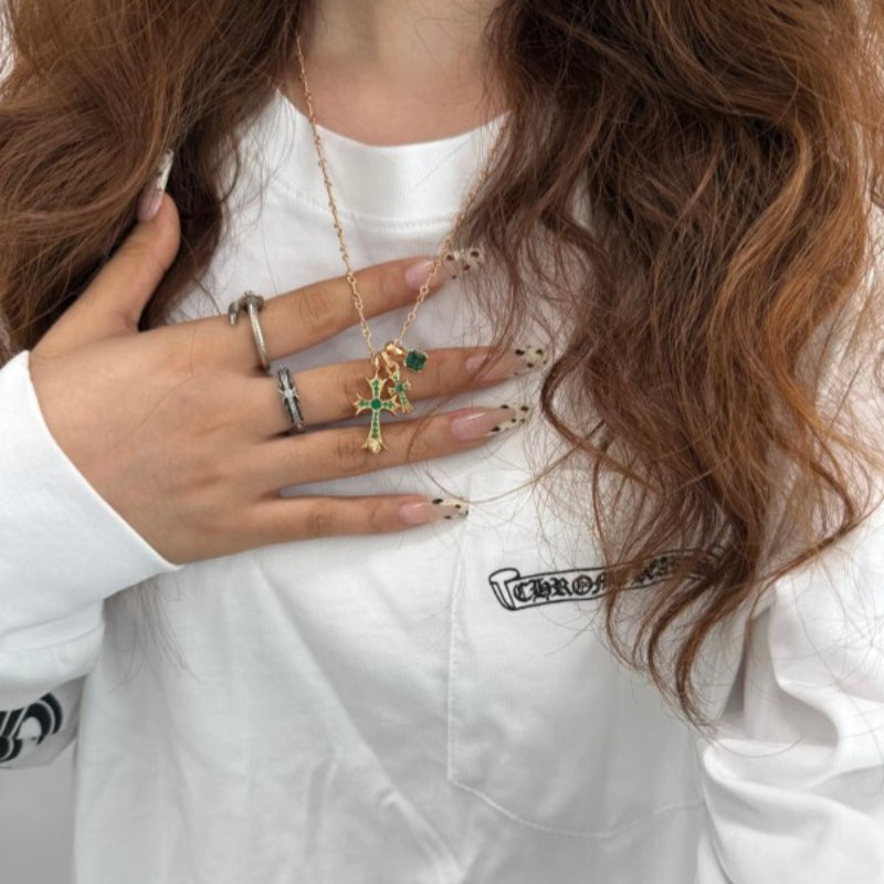 CHSN3  Women's Retro Love Cross Side Necklace Jewelry