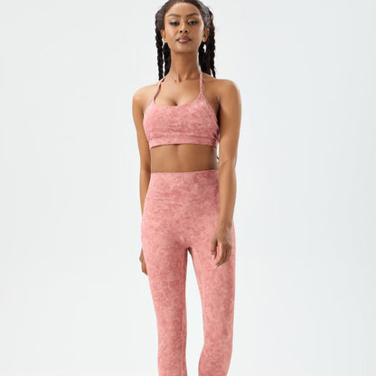 zalo5106   Women's Beautiful Back Top Bare Sensation Speed Drying Training Camouflage Pattern Yoga Clothing Set