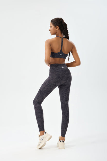 zalo5106   Women's Beautiful Back Top Bare Sensation Speed Drying Training Camouflage Pattern Yoga Clothing Set