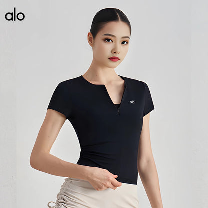 PALC29   Women's summer yoga short sleeved running sportswear half zip top clother