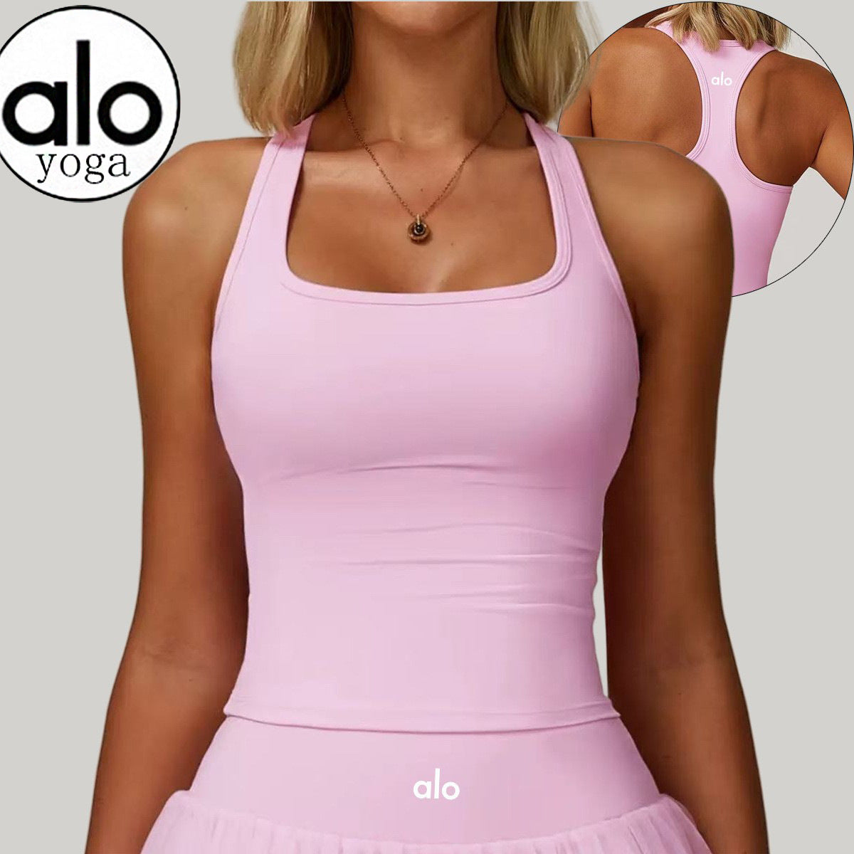 ALC14   Women's Sports Yoga 2-Piece Set: Tank Top + Tennis Skirt with Built-in Shorts, Anti-Exposure, Athletic Mini Skirt clother