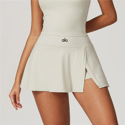 ALC14   Women's Sports Yoga 2-Piece Set: Tank Top + Tennis Skirt with Built-in Shorts, Anti-Exposure, Athletic Mini Skirt clother