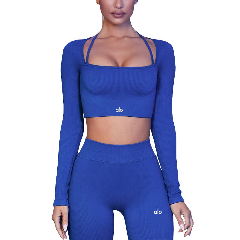 PALC28  Women's sports and fitness thread tight yoga suit set, top and shorts two-piece set