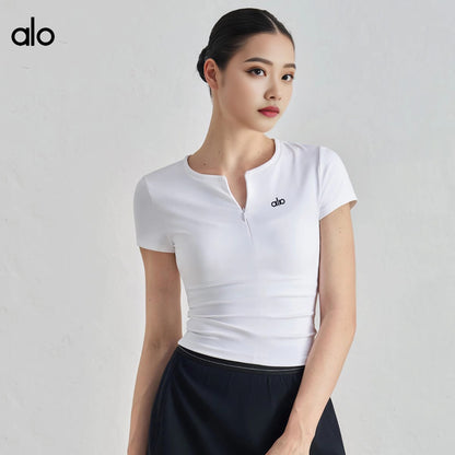 PALC29   Women's summer yoga short sleeved running sportswear half zip top clother