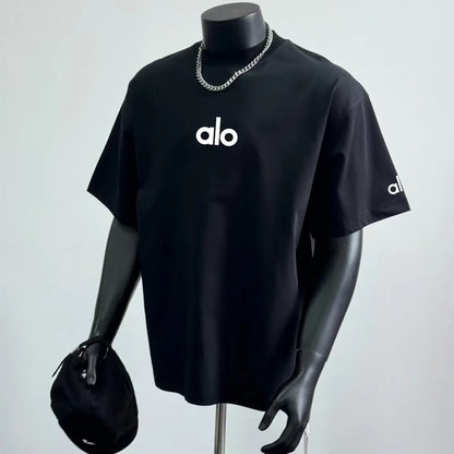 PALC22   Men's and women's casual versatile simple printed solid color breathable and comfortable short sleeved clothing