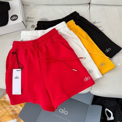 PALP5    Women's Summer Luxury Small Label Letter Elastic Waist Loose Wide Leg Sports Fitness Shorts