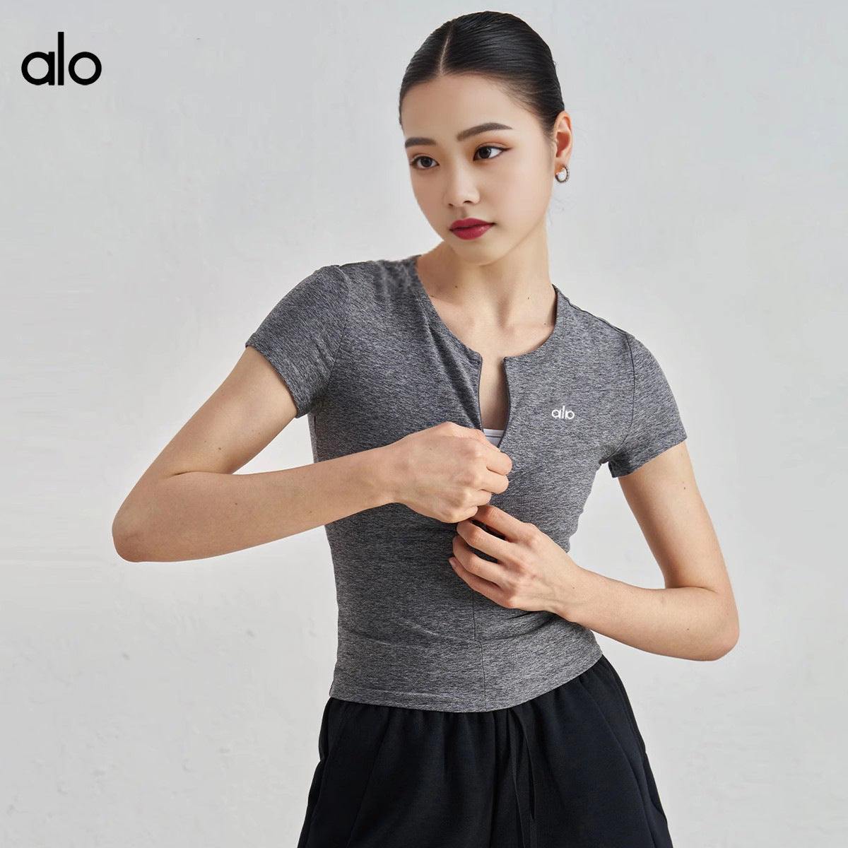 PALC29   Women's summer yoga short sleeved running sportswear half zip top clother