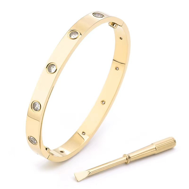CAB61 Fifth Generation Screwdriver Bracelet 10 Diamond Full Titanium Steel 18K Gold Color Couple Bracelet 16-19cm